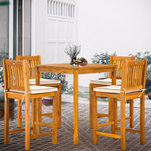 5 Piece Teak Wood Elzas Bistro Bar Set including 35" Square Table and 4 Barstools