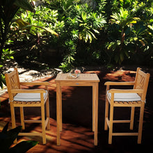 3 Piece Teak Wood Chippendale Intimate Bistro Bar Set with 27" Table and 2 Barstools with Arms