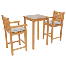 3 Piece Teak Wood Chippendale Intimate Bistro Bar Set with 27" Table and 2 Barstools with Arms