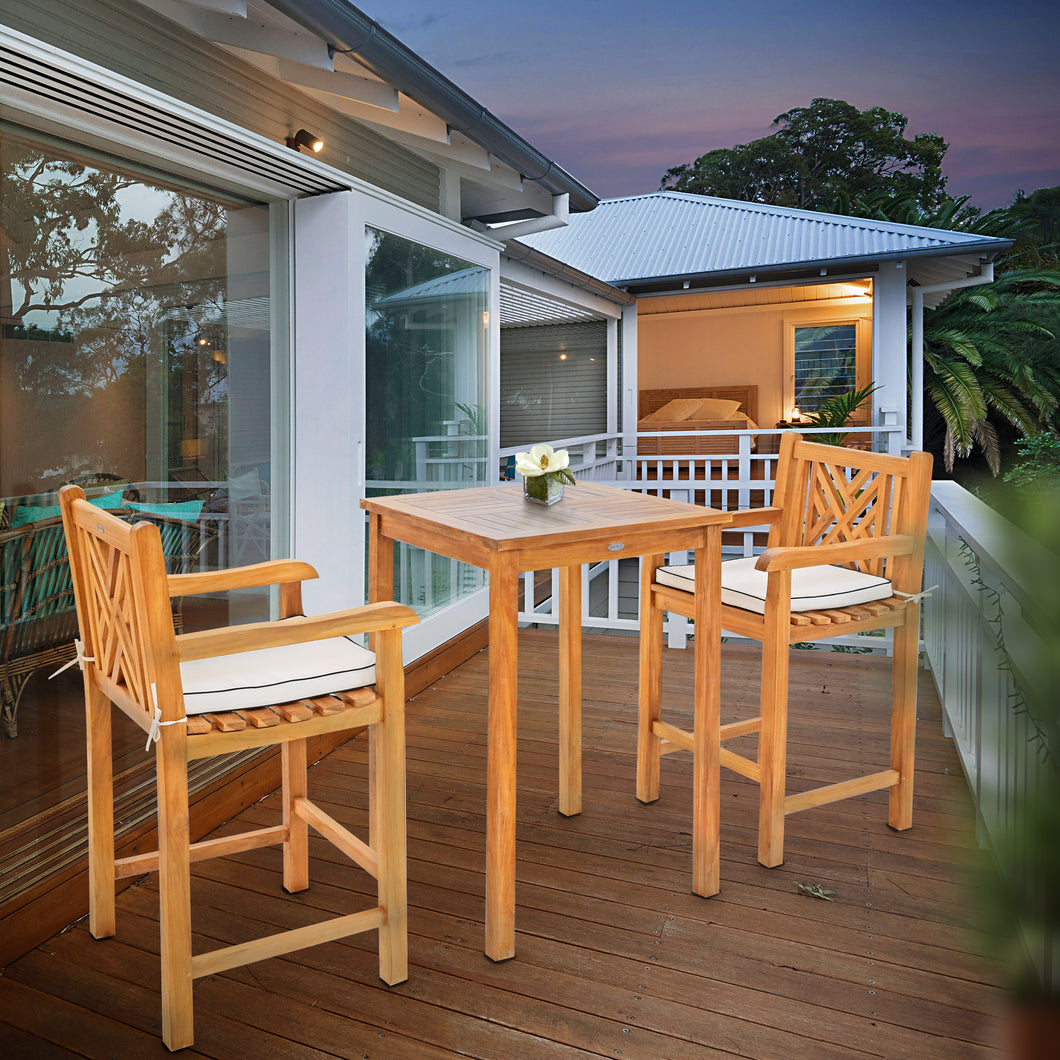 3 Piece Teak Wood Chippendale Intimate Bistro Bar Set with 27