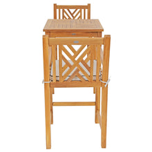 3 Piece Teak Wood Chippendale Intimate Bistro Bar Set with 27" Table and 2 Barstools with Arms