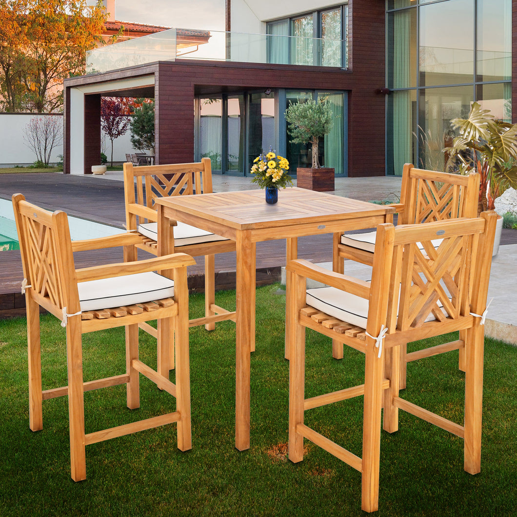 5 Piece Teak Wood Chippendale Bistro Bar Set with 35