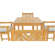 5 Piece Teak Wood Chippendale Bistro Bar Set with 35" Table and 4 Barstools with Arms