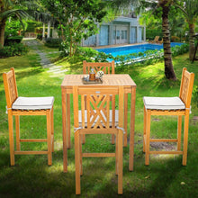 5 Piece Teak Wood Chippendale Bistro Bar Set with 35" Table and 4 Barstools