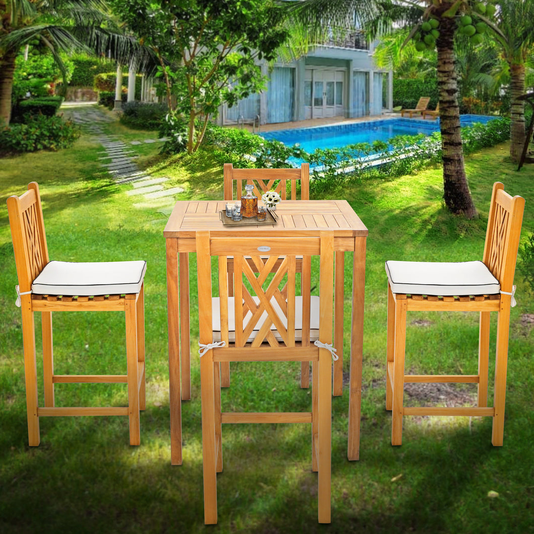 5 Piece Teak Wood Chippendale Bistro Bar Set with 35