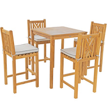 5 Piece Teak Wood Chippendale Bistro Bar Set with 35" Table and 4 Barstools