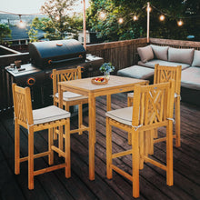 5 Piece Teak Wood Chippendale Bistro Bar Set with 35" Table and 4 Barstools
