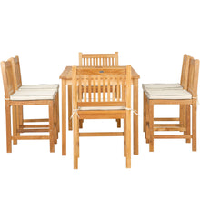 7 Piece Teak Wood Elzas 71" Rectangular Bistro Counter Set including 2 Arm & 4 Side Counter Stools