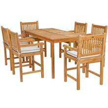 7 Piece Teak Wood Elzas 71" Rectangular Bistro Counter Dining Set including 6 Counter Stools with Arms