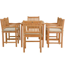 7 Piece Teak Wood Elzas 71" Rectangular Bistro Counter Dining Set including 6 Counter Stools with Arms