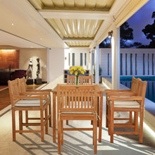 7 Piece Teak Wood Elzas 71" Rectangular Bistro Counter Dining Set including 6 Counter Stools with Arms