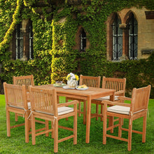 7 Piece Teak Wood Elzas 63" Rectangular Bistro Counter Dining Set including 6 Counter Stools with Arms