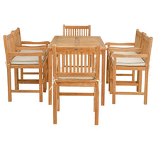 7 Piece Teak Wood Elzas 63" Rectangular Bistro Counter Dining Set including 6 Counter Stools with Arms
