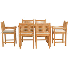 7 Piece Teak Wood Elzas 55" Rectangular Bistro Counter Dining Set including 6 Counter Stools with Arms