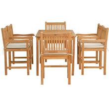 7 Piece Teak Wood Elzas 55" Rectangular Bistro Counter Dining Set including 6 Counter Stools with Arms