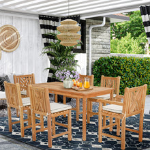 7 Piece Teak Wood Chippendale 71" Rectangular Bistro Counter Dining Set including 2 Arm & 4 Side Counter Stools