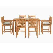 7 Piece Teak Wood Chippendale 71" Rectangular Bistro Counter Dining Set including 2 Arm & 4 Side Counter Stools