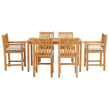 7 Piece Teak Wood Chippendale 63" Rectangular Bistro Counter Dining Set including 2 Arm & 4 Side Counter Stools