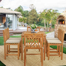 7 Piece Teak Wood Chippendale 63" Rectangular Bistro Counter Dining Set including 2 Arm & 4 Side Counter Stools