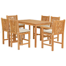 7 Piece Teak Wood Chippendale 55" Rectangular Bistro Counter Dining Set including 2 Arm & 4 Side Counter Stools