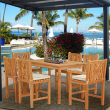 7 Piece Teak Wood Chippendale 55" Rectangular Bistro Counter Dining Set including 2 Arm & 4 Side Counter Stools