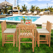 7 Piece Teak Wood Chippendale 55" Rectangular Bistro Counter Dining Set including 2 Arm & 4 Side Counter Stools