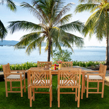 7 Piece Teak Wood Chippendale 71" Rectangular Bistro Counter Dining Set including 6 Counter Stools with Arms