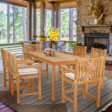 7 Piece Teak Wood Chippendale 71" Rectangular Bistro Counter Dining Set including 6 Counter Stools with Arms