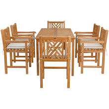 7 Piece Teak Wood Chippendale 71" Rectangular Bistro Counter Dining Set including 6 Counter Stools with Arms