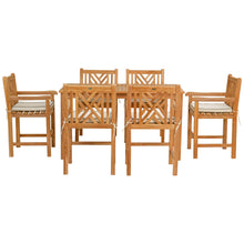 7 Piece Teak Wood Chippendale 63" Rectangular Bistro Counter Dining Set including 6 Counter Stools with Arms