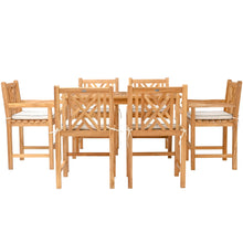 7 Piece Teak Wood Chippendale 55" Rectangular Bistro Counter Set including 6 Counter Stools w/ Arms