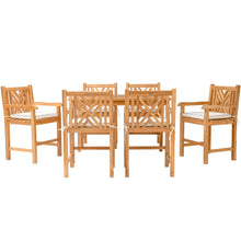 7 Piece Teak Wood Chippendale 55" Rectangular Bistro Counter Set including 6 Counter Stools w/ Arms
