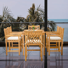 7 Piece Teak Wood Chippendale 55" Rectangular Bistro Counter Set including 6 Counter Stools w/ Arms