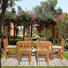 7 Piece Teak Wood Chippendale 71" Rectangular Bistro Counter Dining Set including 6 Counter Stools