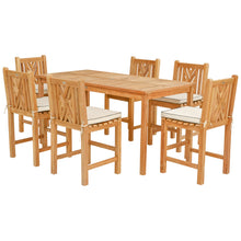 7 Piece Teak Wood Chippendale 71" Rectangular Bistro Counter Dining Set including 6 Counter Stools