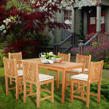 7 Piece Teak Wood Chippendale 71" Rectangular Bistro Counter Dining Set including 6 Counter Stools