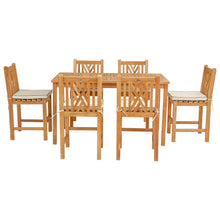 7 Piece Teak Wood Chippendale 63" Rectangular Bistro Counter Dining Set including 6 Counter Stools