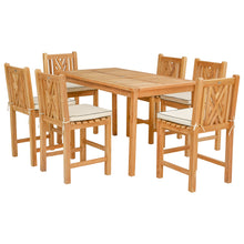 7 Piece Teak Wood Chippendale 63" Rectangular Bistro Counter Dining Set including 6 Counter Stools