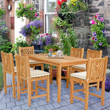 7 Piece Teak Wood Chippendale 63" Rectangular Bistro Counter Dining Set including 6 Counter Stools