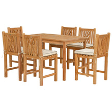 7 Piece Teak Wood Chippendale 55" Rectangular Bistro Counter Dining Set including 6 Counter Stools