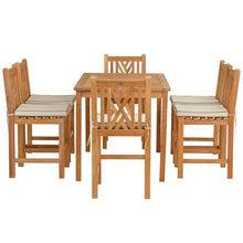 7 Piece Teak Wood Chippendale 55" Rectangular Bistro Counter Dining Set including 6 Counter Stools