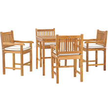 5 Piece Teak Wood Elzas Bistro Counter Dining Set Including 35" Table and 4 Counter Stools w/ Arms