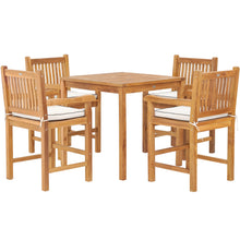 5 Piece Teak Wood Elzas Bistro Counter Dining Set Including 35" Table and 4 Counter Stools w/ Arms