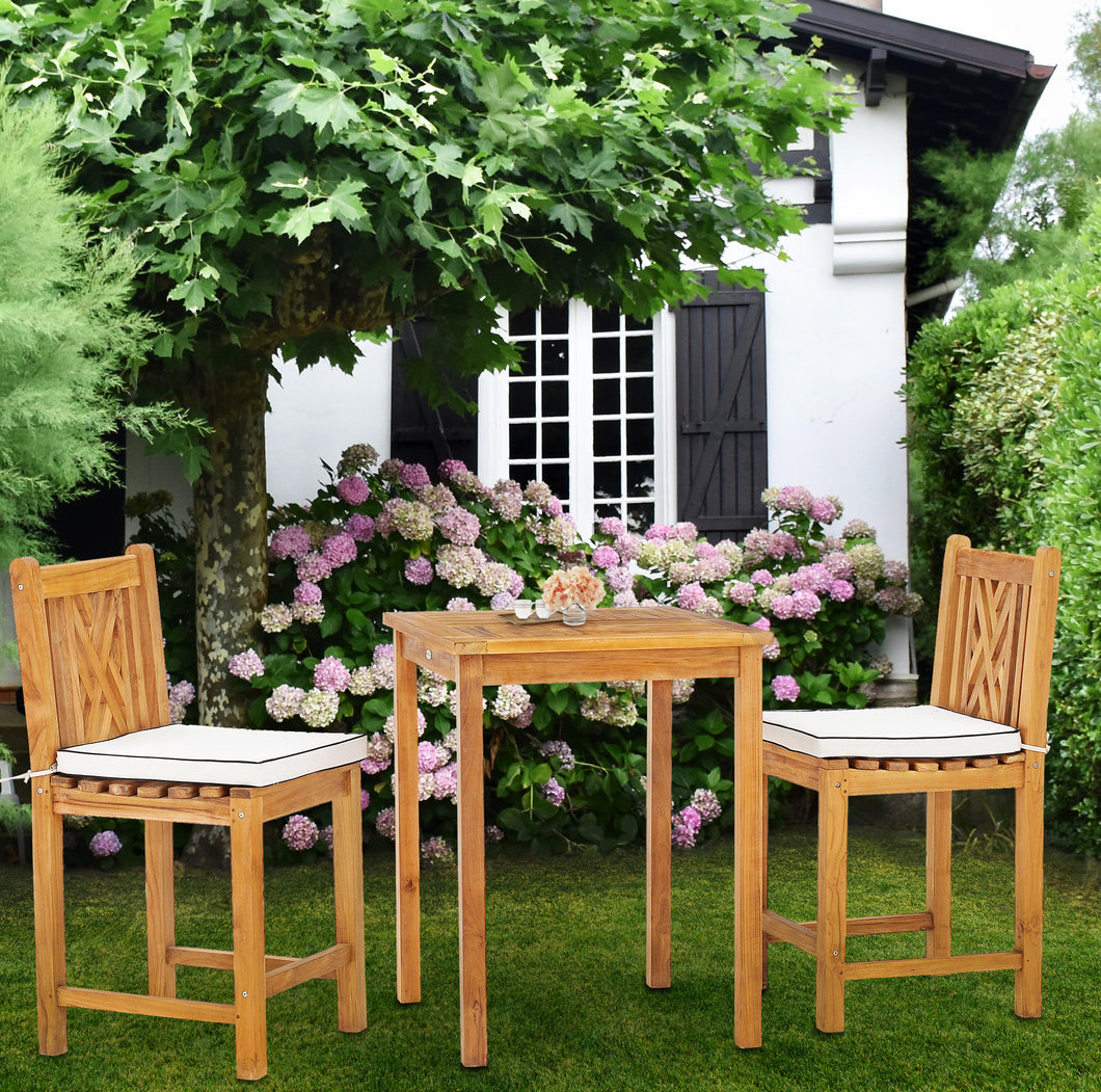 3 Piece Teak Wood Chippendale Bistro Counter Dining Set including 27