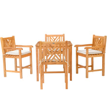 5 Piece Teak Wood Chippendale Bistro Counter Dining Set including 35" Table & 4 Counter Stools w/ Arms