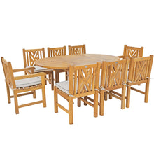 9 Piece Teak Wood Chippendale Dining Set including Round to Oval Extension Table, 2 Arm Chairs & 6 Side Chairs