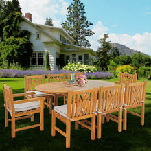 9 Piece Teak Wood Chippendale Dining Set including Round to Oval Extension Table, 2 Arm Chairs & 6 Side Chairs