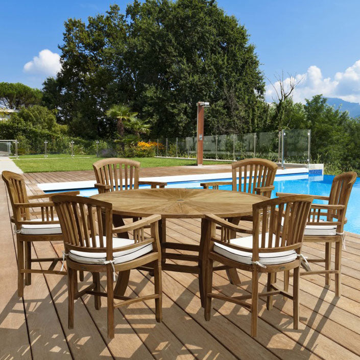 7 Piece Teak Wood Sun Table/Chair Set With Cushions