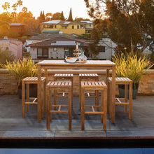 7 Piece Teak Wood Santa Monica Patio Bistro Bar Set, 55" Bar Table and 6 Barstools