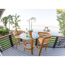 3 Piece Teak Wood Half Moon Bar Set with 36" Round Glass Top Table and 2 Barstools